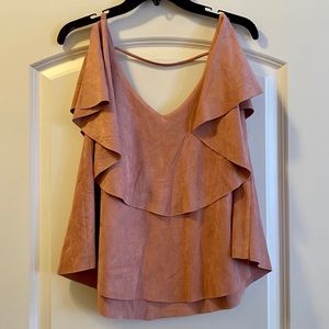 Faux Suede Rose Ruffle Top
